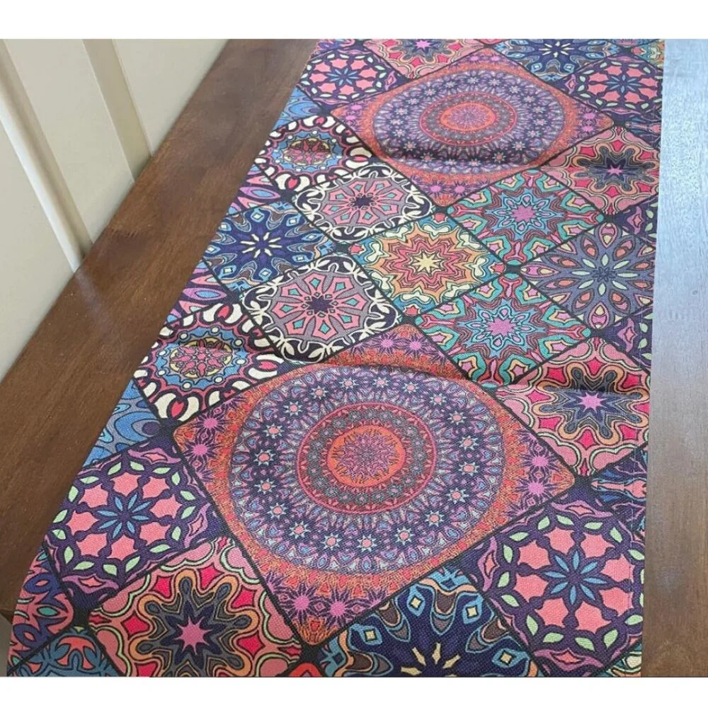 Boho Table Runner Bohemian Cottage Farmhouse Decor Dining Decorative Cloth 13x72